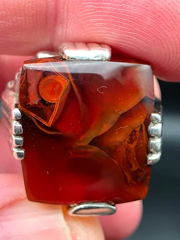 Handmade Silver Ring with red Agate - عقيق مصور مزعفر صياغه اباتشي