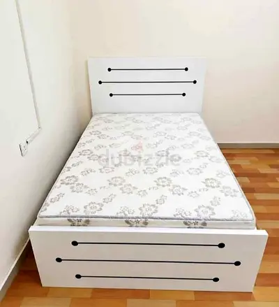 Single bed frame with mattress - white wood, storage footboard