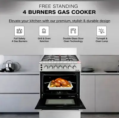 Free-standing 4-burner Gas Cooker with Oven - brand NEW Condition