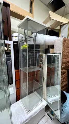 Tall Glass Display Cabinet with Metal Frame - Good Condition