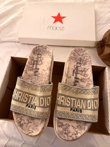Christian Dior Paris slide sandals - beige/white, preowned