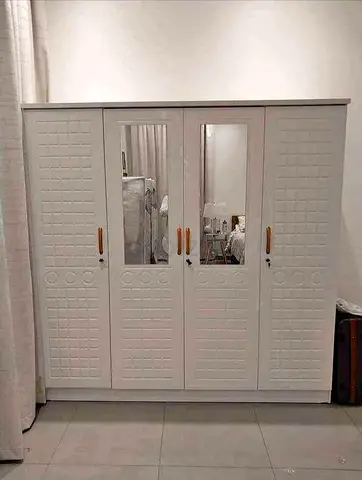 White 4-Door Wardrobe with Mirrors - Good Condition