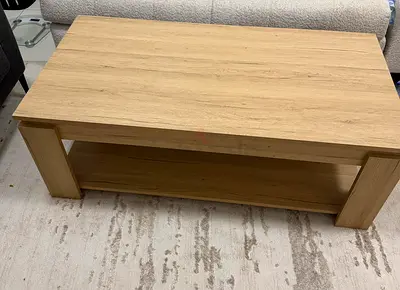 Solid Wood Finish Coffee Table with Lower Shelf