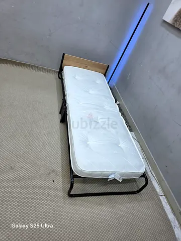 Single Folding Guest Bed with Mattress - Compact Metal Frame
