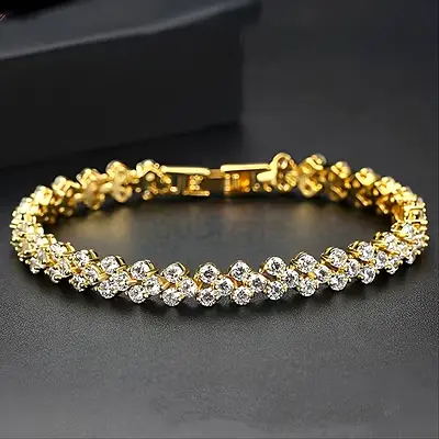 Gold-tone Crystal Tennis Bracelet - Elegant Women's Bracelet All Over UAE Cash on delivery