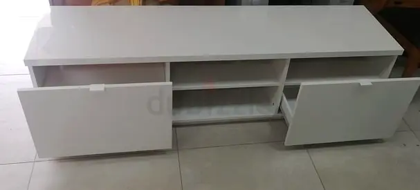 White modern low TV cabinet with drawers - good condition
