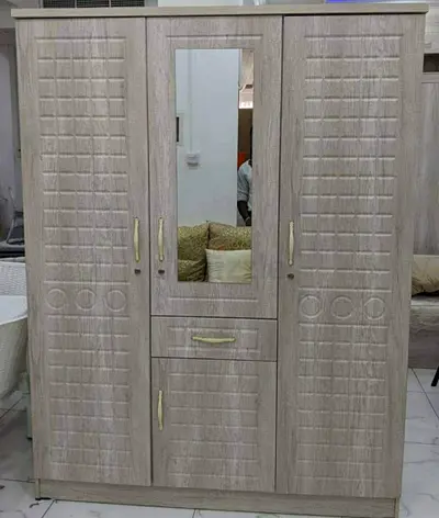 3-Door Wardrobe with Mirror — Light Wood Finish, BRAND New