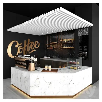 Luxury Mall Coffee & Cafe Kiosk + Free 3D Visuals | Barista