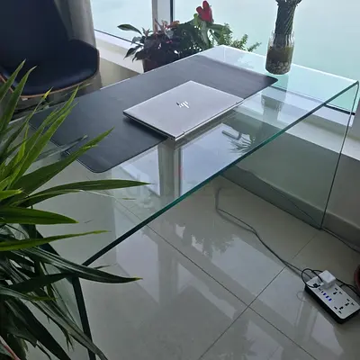 Minimalist Clear Glass Office Desk — Tempered Glass Workstation (Optrix Brand)