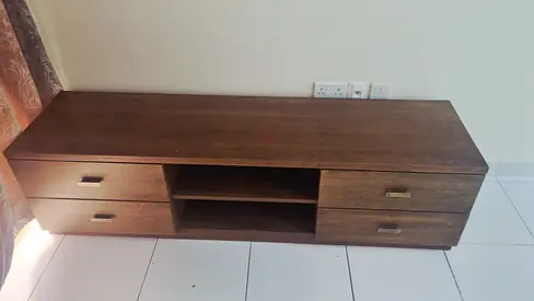 Low wooden TV cabinet with drawers - solid finish