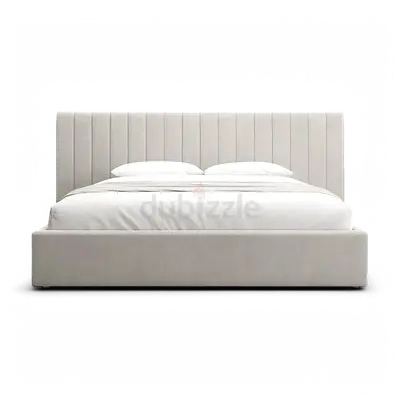 Upholstered King Bed with Vertical Channel Headboard - Light Grey