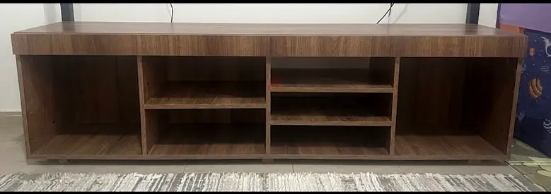 Wooden TV Entertainment Unit with Open Shelves - Good Condition