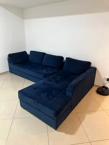 Modern L-Shaped Sofa with Storage – Navy Blue – Excellent Condition