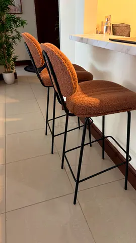 Set of 2 Brown Bouclé Bar Stools with Black Metal Legs