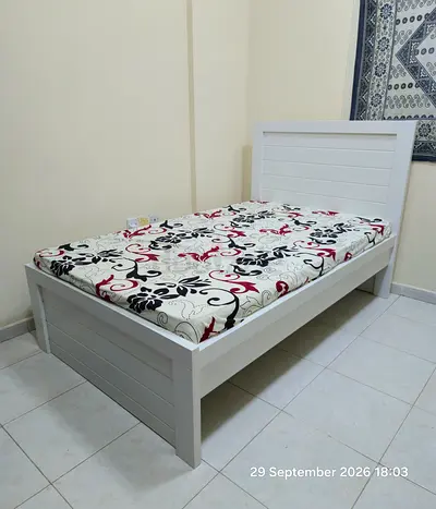 White Wooden Single Bed Frame with Headboard, 120cmx200cm, Medicated Mattress- Excellent Condition