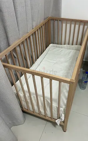 IKEA Sniglar Solid Wood Baby Cot with Mattress - Light Oak