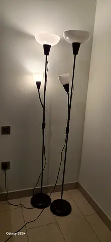 Pair of black IKEA TAGARP floor lamps / lights (with 4 light bulbs)