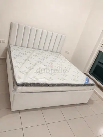 Queen upholstered bed frame with new mattress