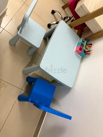 Ikea plastic table with two chairs - light blue & blue