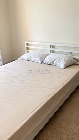 White slatted wooden double bed frame (IKEA style) - Good condition