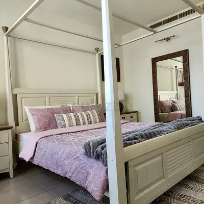 White Four-Poster/Canopy Double Bed with Headboard and Side table