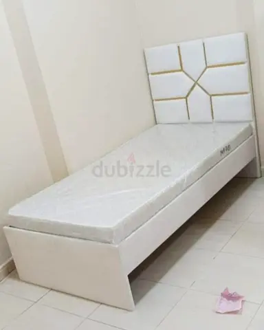 Single bed with padded headboard and mattress - white
