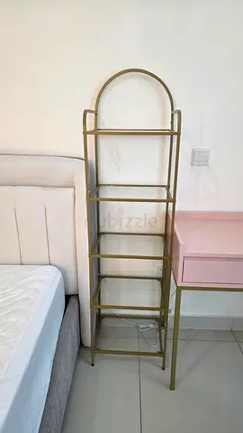 Metal Standing Towel Rack / Open Wardrobe Shelf - Gold Finish