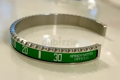 Speedometer Official Original Silver Steel with Green Insert Bangle Bracelet