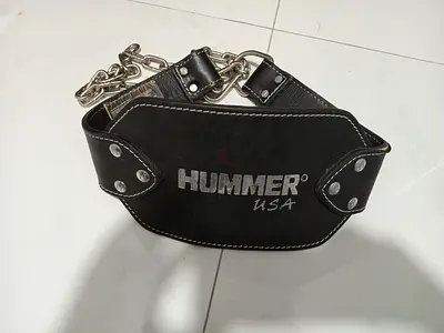 HUMMER USA Leather Weight Lifting Belt with Chain Dip