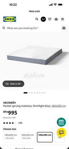 IKEA VESTERÖY Pocket Sprung Mattress - Firm, Light Blue, 180x200 cm