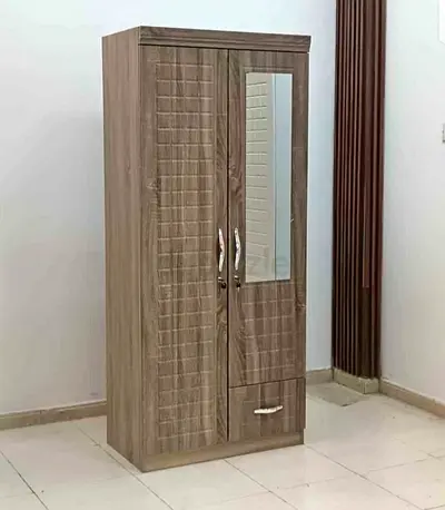 Wooden 2-Door Wardrobe with Mirror and Drawer - Good Condition