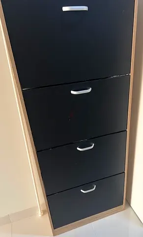 Shoe rack Slim 4-Drawer Tall Storage Cabinet - Black Fronts, Oak Frame
