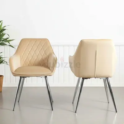 Set of 2 Leon Cream Dining Room Chairs with Chrome Legs