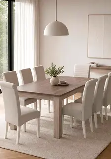 Wood-effect Dining Table with 6 Upholstered Chairs - Good Condition