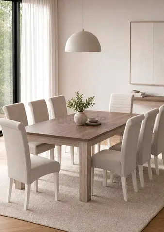 Wood-effect Dining Table with 6 Upholstered Chairs - Good Condition