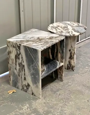 Luxury Custom Marble Side Table with Double Open Shelves