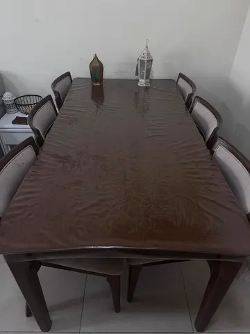 Solid Wood 6-Seater Dining Table with Chairs - one broken chair