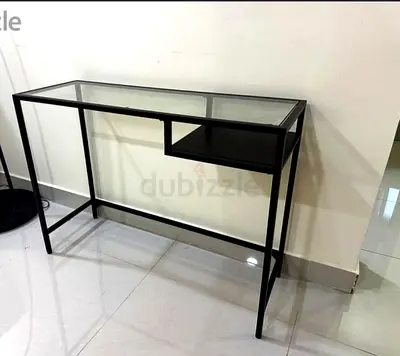 Ikea Laptop table - black metal and glass console table with single shelf