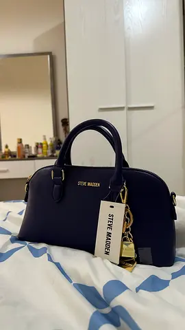 Navy Blue Dome Handbag - Compact Structured Tote