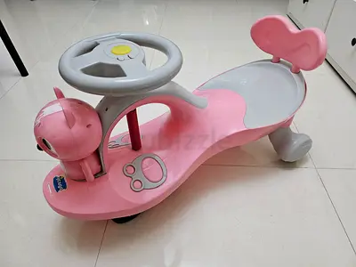 Pink Ride-On Wiggle Car for Toddlers with Steering Wheel and Backrest