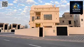 Corner villa in Al Helio 2, featuring two floors and a roof terrace, plus a private pool. Freehold o