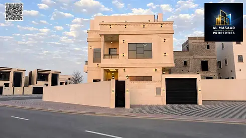 Corner villa in Al Helio 2, featuring two floors and a roof terrace, plus a private pool. Freehold ownership; the price includes registration and titl