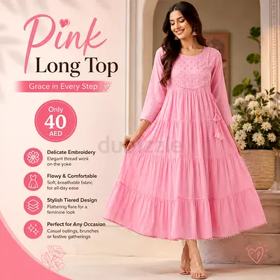 Pink Long Tiered Women's Long Top