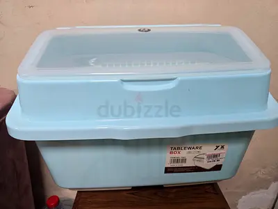 Large Plastic dish drying rack with Lid - Light Blue