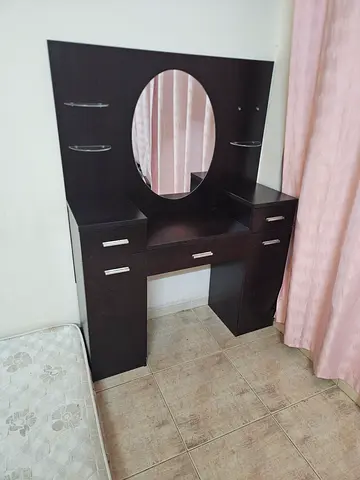 Dark Wood Dressing Table with Mirror and Drawers
