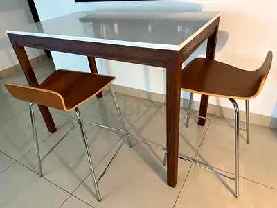 Wooden Frame Dining Table with White Marble Top - like new