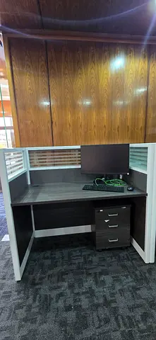 Used Office Workstation Desk with Drawers and Shelves - Grey/White