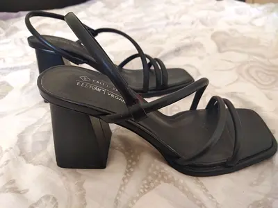 Black Strappy Block Heel Sandals, Size 38 - Gently Used