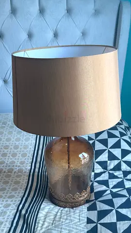 3 Brown ceramic table lamp with beige drum shade