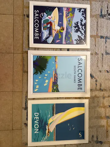 Set of 3 Framed Salcombe/Devon Coastal Travel Art Prints